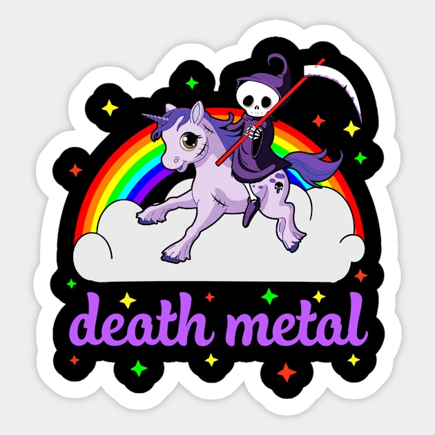 Rainbow Death Metal Rocker Unicorn T Shirt Sticker by tshirttrending